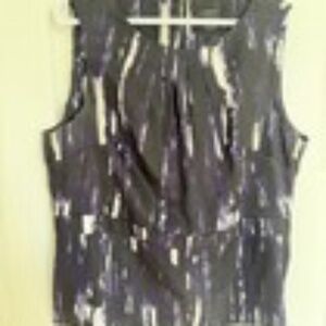 Ann Taylor Black White and Purple Sleeveless Satin Graphic Print Shell sz 16